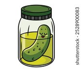 Cartoon pickle in a jar illustration