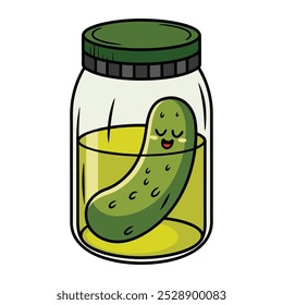 Cartoon pickle in a jar illustration