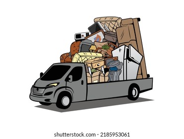 Cartoon pickup truck loaded full of household junk design illustration vector eps format , suitable for your design needs, logo, illustration, animation, etc.