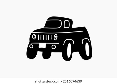 Cartoon pickup truck, vector children's image car theme, children's corner, car dealership.