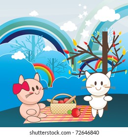 cartoon picnic vector illustration