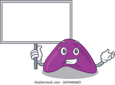 Cartoon picture of adrenal mascot design style carries a board