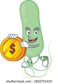 cartoon picture of aquificae rich character with a big gold coin. Vector illustration