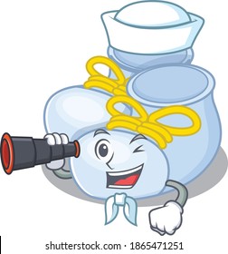 A cartoon picture of baby boy boots Sailor using binocular