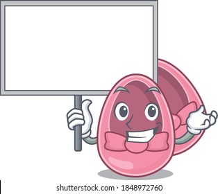 Cartoon picture of baby girl shoes mascot design style carries a board