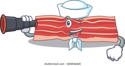 A cartoon picture of bacon Sailor using binocular