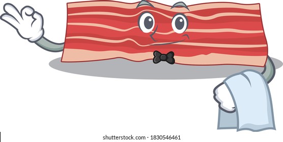 A cartoon picture of bacon waiter with a white napkin