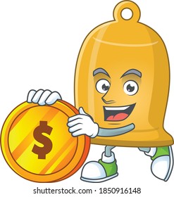 cartoon picture of bell rich character with a big gold coin. Vector illustration