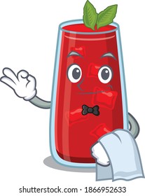 A cartoon picture of bloody mary cocktail waiter with a white napkin
