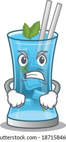 A cartoon picture of blue hawai cocktail showing an angry face