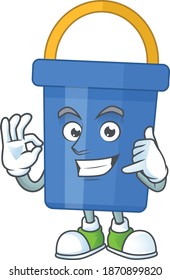 cartoon picture of blue sand bucket make a call gesture. Vector illustration
