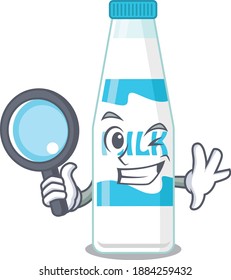 cartoon picture of bottle of milk Detective using tools. Vector illustration