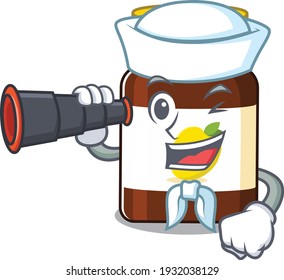A cartoon picture of bottle vitamin c Sailor using binocular