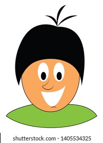 Cartoon picture of a boy with solid orange hair covering only a side of his bald head, black eyes rolled down, and tongue stuck out while laughing. , vector, color drawing or illustration. 