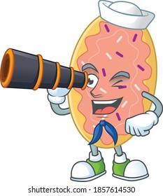 cartoon picture of bread in Sailor character using a binocular. Vector illustration