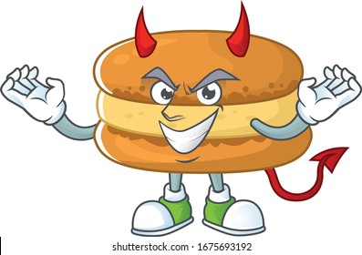 Cartoon picture of chocolate macarons in devil cartoon character design