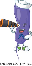 cartoon picture of cholerae in Sailor character using a binocular. Vector illustration