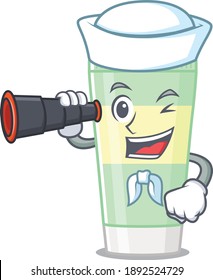 A cartoon picture of cleansing foam Sailor using binocular
