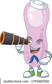 cartoon picture of clostridium botulinum in Sailor character using a binocular. Vector illustration