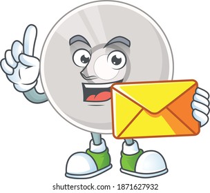 A cartoon picture of compact disk bring brown envelope. Vector illustration