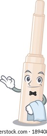 A cartoon picture of concealer stick waiter with a white napkin