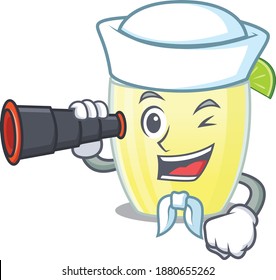 A cartoon picture of daiquiri cocktail Sailor using binocular