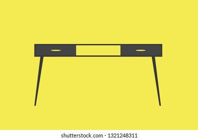 Cartoon picture of desk, table. Vector illustration. Yellow background.