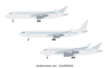 Cartoon picture of different aircraft, airplane, airliner. Vector illustration. White background.
