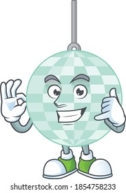 cartoon picture of disco ball make a call gesture. Vector illustration
