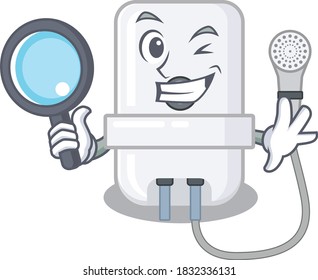 cartoon picture of electric water heater Detective using tools