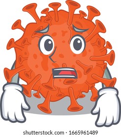 Cartoon-Bild des Elektronenmikroskope-Coronavirus mit ängstlicher Gesichtshaut