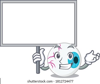 Cartoon picture of eyeball mascot design style carrying a board