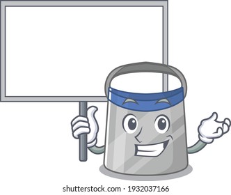 Cartoon picture of face shield mascot design style carries a board