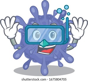 A cartoon picture featuring biohazard viruscorona wearing Diving glasses