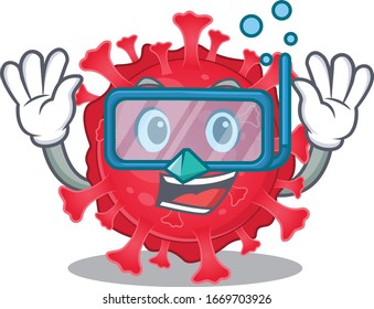 A cartoon picture featuring coronavirus substance wearing Diving glasses