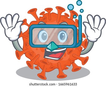 A cartoon picture featuring electron microscope coronavirus wearing Diving glasses