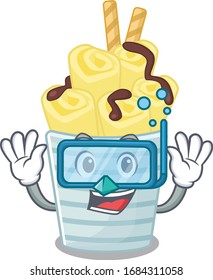 A cartoon picture featuring ice cream banana rolls wearing Diving glasses
