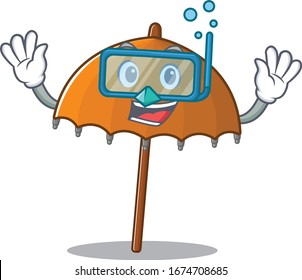 A cartoon picture featuring orange umbrella wearing Diving glasses