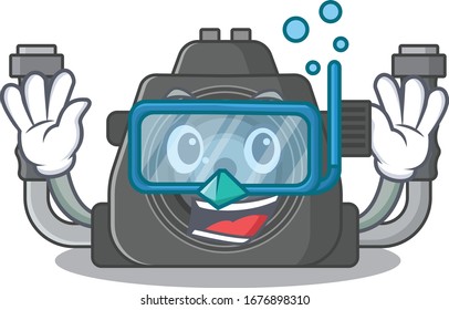 A cartoon picture featuring underwater camera wearing Diving glasses