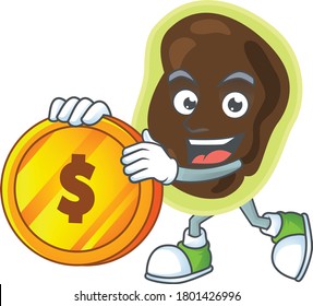 cartoon picture of firmicutes rich character with a big gold coin. Vector illustration