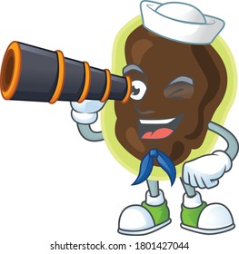 cartoon picture of firmicutes in Sailor character using a binocular. Vector illustration