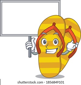 Cartoon picture of flip flops mascot design style carries a board