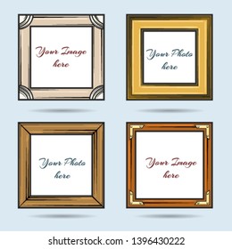Cartoon picture frames vectoe icons. Room wall flat retro pictures frame set, colorful foto collage or memory scrapbook picture templates
