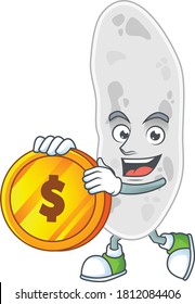 cartoon picture of gemmatimonadetes rich character with a big gold coin. Vector illustration