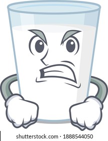 A cartoon picture of  glass of milk showing an angry face. Vector illustration