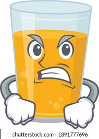 A cartoon picture of glass of orange juice showing an angry face. Vector illustration