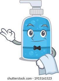 A cartoon picture of hand wash gel waiter with a white napkin
