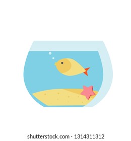 Cartoon picture with home pets, domestic animals, fish, small fish, goldfish in a fishbowl, fish tank. Vector illustration. 