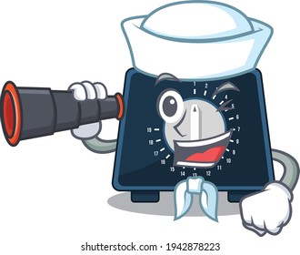 A cartoon picture of kitchen timer Sailor using binocular