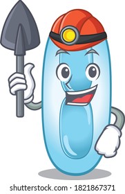 A cartoon picture of klebsiella pneumoniae miner with tool and helmet